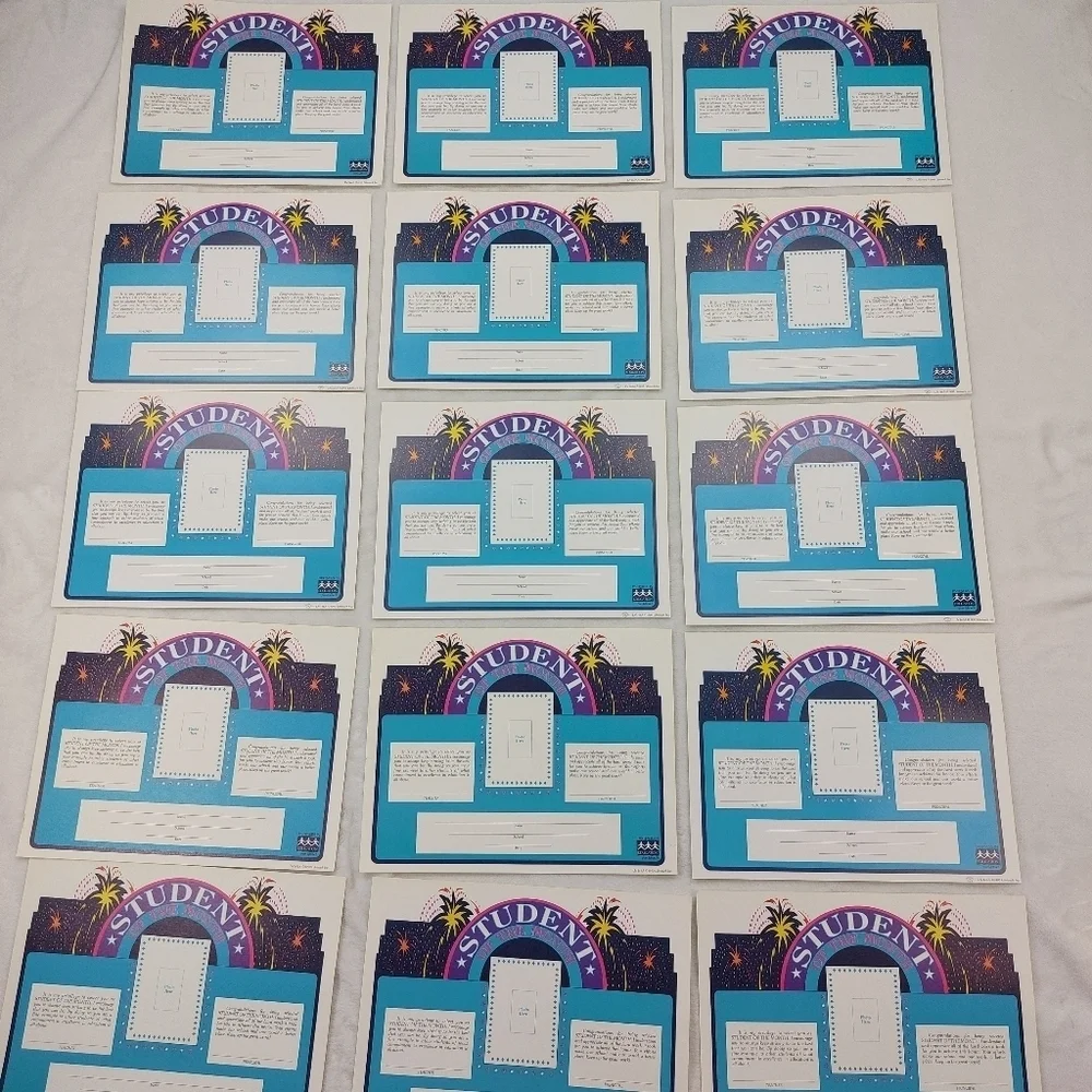 LIFETOUCH VINTAGE 1990 BLANK STUDENT OF THE MONTH AWARD CERTIFICATES 16 COUNT